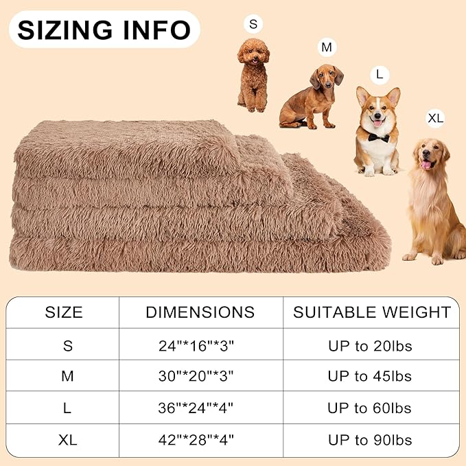 Fluffy Orthopedic Dog Beds for Large Dogs with Washable Removable Cover Dog Crate Bed Egg Crate Foam Support Plush Pet Pad Mat with Anti-Slip Bottom (42 * 28,Khaki)