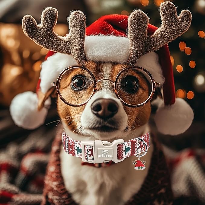 Christmas Dog Collar for Small Dogs - Cute Fair Isle Style Christmas Collars for Dogs, Soft Adjustable Winter Holiday Dog Collars with Quick Release Buckle S