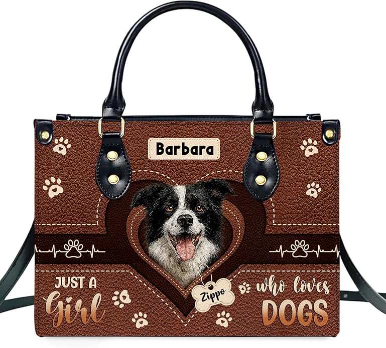Personalized Pet Mom Leather Handbag – Custom Name Dog Cat Photo Purse, Pet Lover Gifts for Women, Christmas