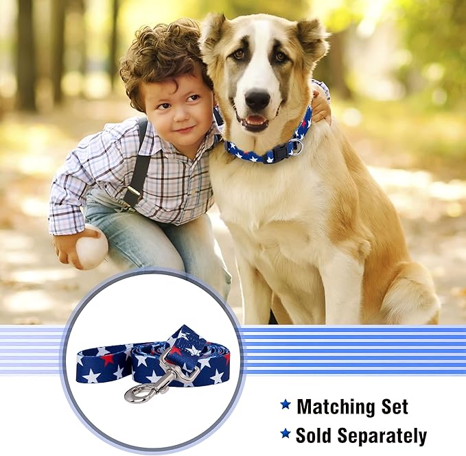 Native Pup American Flag Dog Collar- Red White and Blue- Patriotic Collars for 4th of July, USA- Adjustable Small, Medium, Large Breed Dogs (Large, Red & White Stars)