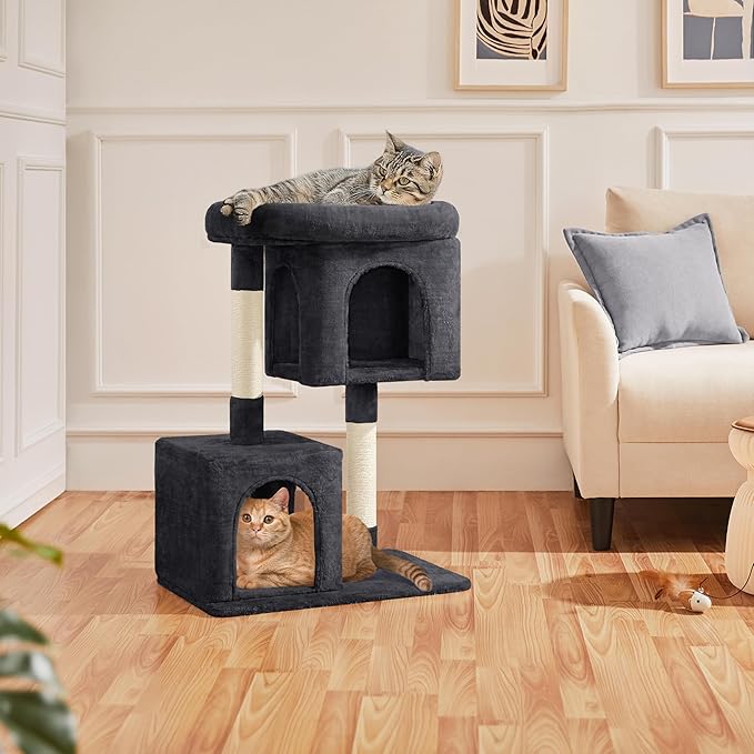 Yaheetech 33.5in Cat Tree, Small Kittens Tower w/Large Perch&2 Cozy Condos, Sisal Scratching Posts for Indoor Kittens/Cat, Stable Pet Activity Center Furniture, Black