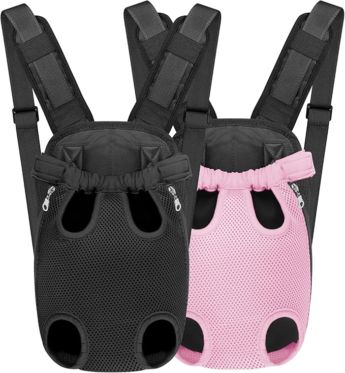 YUDODO 2-Pack Pet Dog Carrier Backpack Adjustable Dog Front Carrier, Legs Out Easy-Fit Dog Travel Backpack Carrier for Hiking Camping for Small Medium Dogs Cats and Rabbits (Medium Black+Pink)
