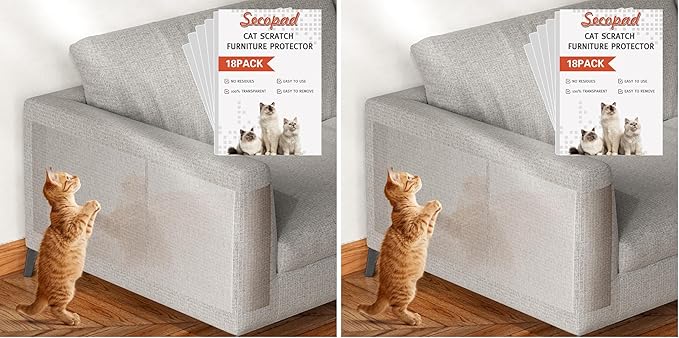 18 PCS Large Cat Scratch Furniture Protector, Transparent Couch Protector from Cat Claws, Single-Sided Self Adhesive Anti Pet Deterrent Sofa Cover, 17IN (Pack of 2)