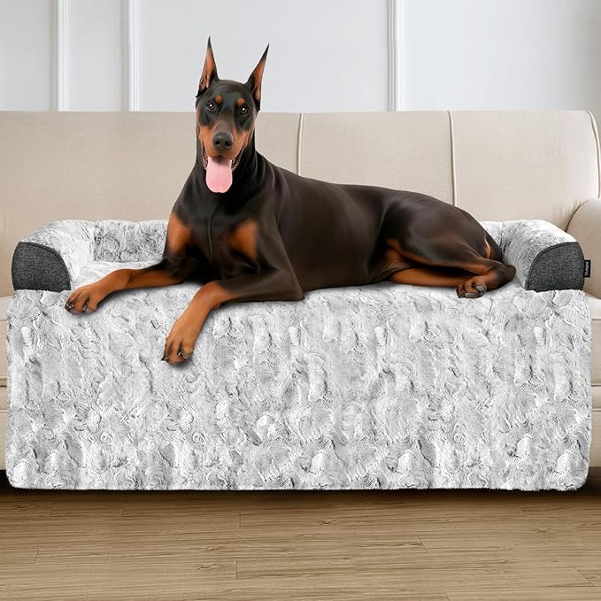 Calming Extra Large Dog Bed for Couch, 53 x 39.3 inch Removable Couch Cover for Dogs Washable, Non-Slip Fluffy Plush Dog Sofa Mat for Furniture Protector - Grey
