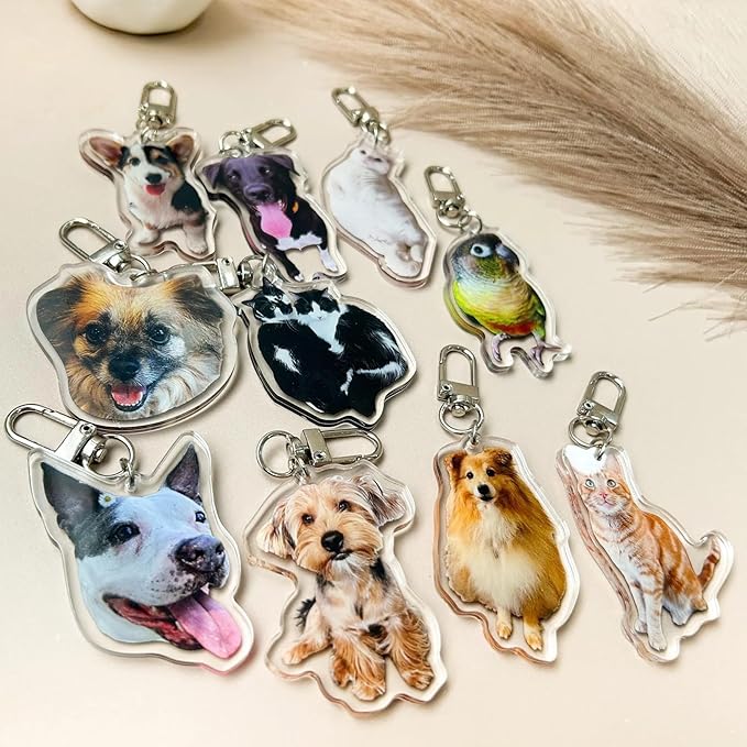 Custom Acrylic pet Keychain - Personalized Gift with Photo Engraved - Durable Dog Cat Lover Accessories
