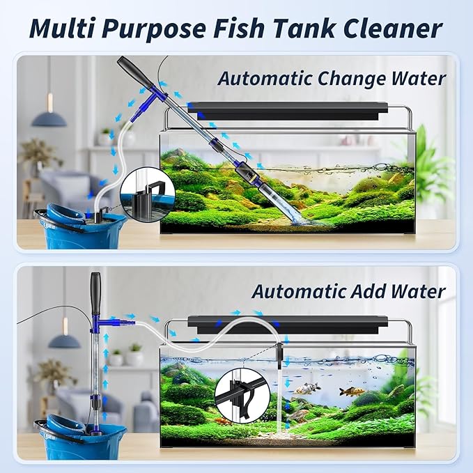 Fish Tank Cleaner, 530GPH/32W Electric Fish Tank Cleaning Tools, Adjustable Water Flow Aquarium Gravel Cleaner, Turtle Tank Gravel Cleaner Vacuum for Wash Sand, Water Changing and Water Circulation
