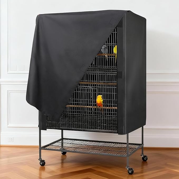 Bird Cage Cover, Pet Bird Cage Cover for Night Heavy Duty Oxford Cloth with Coating Layer, Universal Shade for Parakeet, Parrots, Cockatiel, and Small Animals, Without Cage(Black, 38x24x48in)