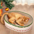 Cat Scratcher Bed, 2 in 1 Oval Cat Scratching Board for Indoor Kitty Scratch Pad Corrugated Cardboard Lounge Bowl Nest Couch Sofas for Kittens, Includes Cat Toy, Christmas