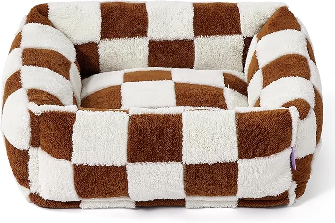 LE SURE Cute Dog Bed for Small Dogs & Cats- Washable Puppy Beds,Cozy Rectangle Orthopedic Pet Sofa with Jacquard Shaggy Plush & Anti Slip Bottom,20x19x6inches