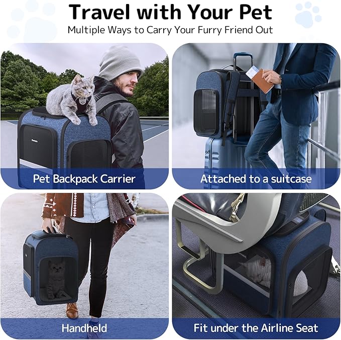 Cat Carrier Backpack with Detachable Play Tunnel, 2 in 1 Cat Tunnel Backpack Suitable for Carrying & Playing, Expandable Pet Carrier for Small Medium Kitten Puppy, Suitable for Travel Hiking Camping