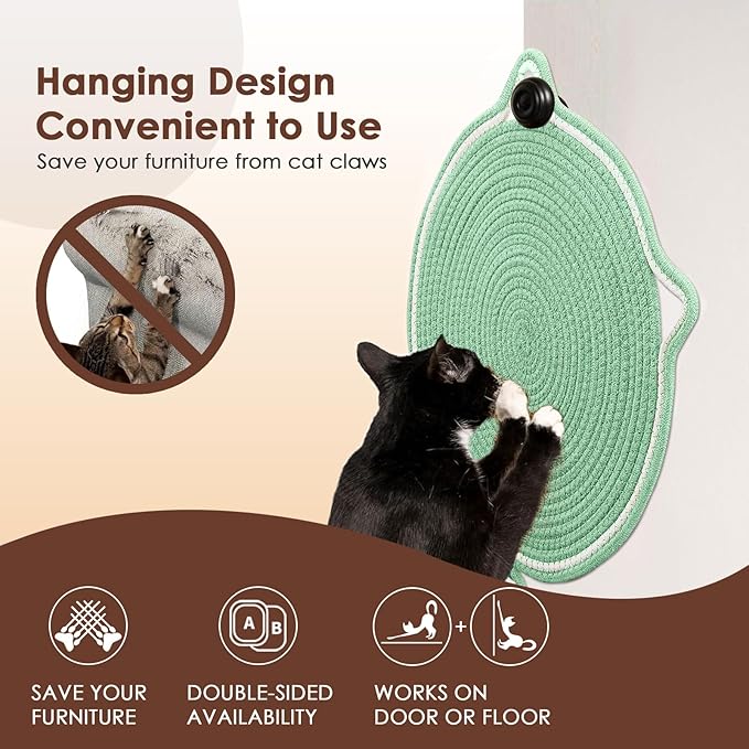 Natural Cotton Rope Cat Scratch Pad, 15.7'' Round Horizontal Floor Cat Scratching Pads, Cat Furniture Protector for Wall, Couch, Carpets, Sofas