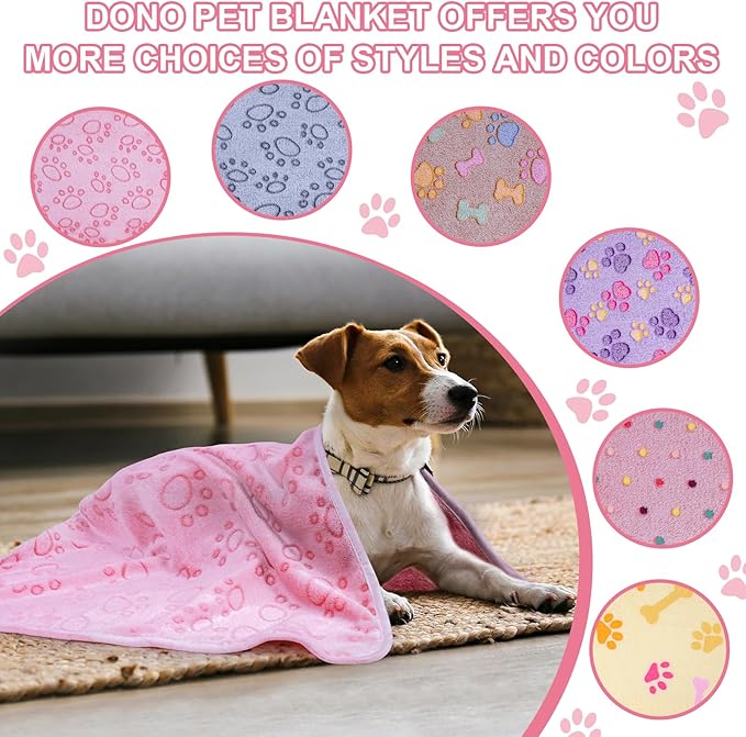 Dono 1 Pack 3 Dog Blankets, Soft Fluffy Fleece Pet Blanket Warm Sleep Mat Paw Print Design Puppy Kitten Throw Blankets Doggy Blanket for Dogs