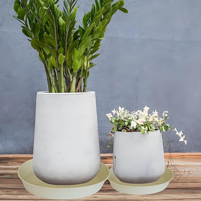2 Pack of 20 21 inch Plant Saucer Round, Deep Plant Saucers for Pots, Heavy Duty Plastic Plant Drip Tray for Indoors Outdoor, Bird Bath Bowls, Plant Trays for Planter 19-22" (21 inch, Beige)