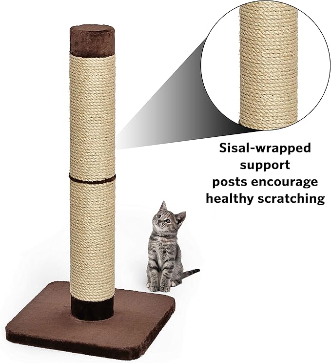 MidWest Homes for Pets Feline Nuvo Grand Forte Scratching Post, 41 Inches Tall, Heavy-Duty Sisal Post with Wide Base, Thick Brown Faux Fur, for Large and Multi-Cat Households