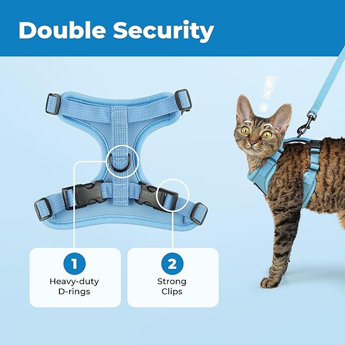 Voyager Escape-Proof Step-in Lock Cat Harness & 5ft Neoprene-Handle Leash Set All-Weather Mesh with Reflective Stitching for Small to Large Cats by Best Pet Supplies, Baby Blue (327), S