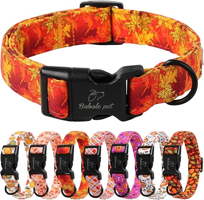 Fall Dog Collar, Gold Maple Leaves Pattern Fall Thansgiving Puppy Collar, Soft Adjustable Cotton Holiday Dog Collars for Small Medium Large Boy&Girl Dogs XS