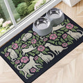 SHIYUE Dog Food Mats for Floors, Absorbent Cat Bowl for Food and Water, Non-Slip Accessories Pet Supplies(12"x20",Black Animal Flower)