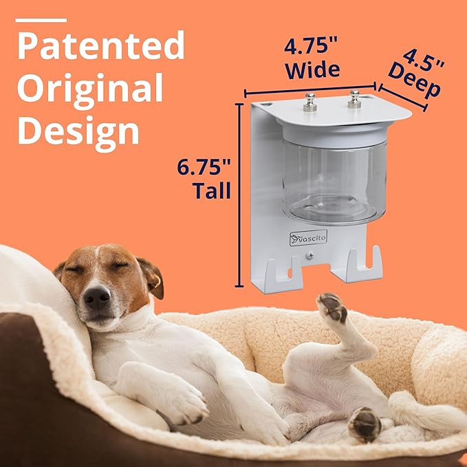 Dog Treat Holder For Wall Storage For Pets, Premium Pet Wall Organizer, Includes One 16oz Airtight Dog Treat Jar, 2 Sets of Triple Hooks, Sturdy Shelf in Designer White