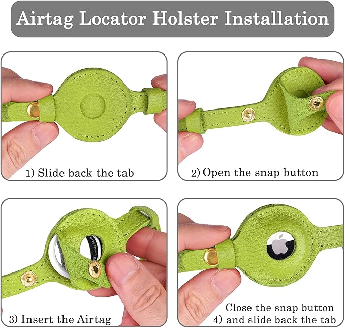 OOPSDOGGY Leather AirTag Cat Collar with Bell - Non Breakaway Kitten Collar with Apple Air Tag Holder - Lightweight GPS Pet Collars for Girl Boy Cats, Small Dogs, Puppies (Lime Green)