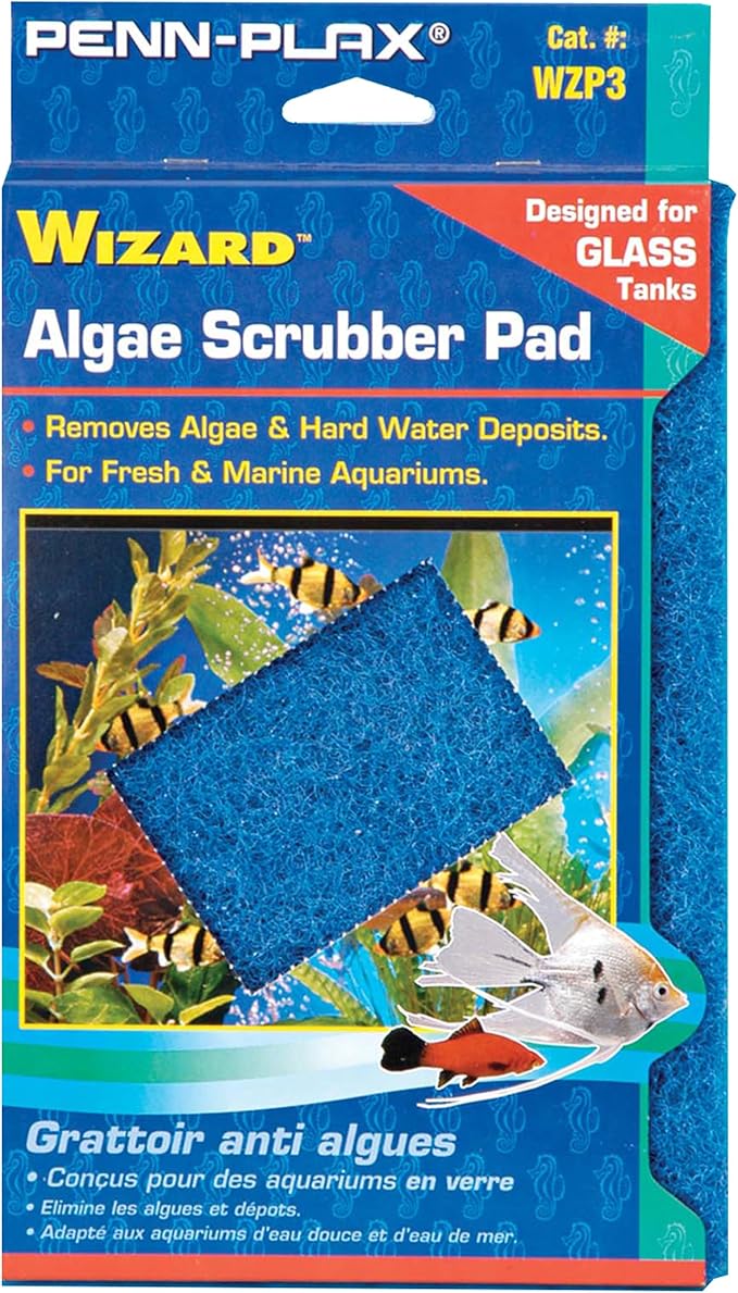 Penn-Plax WZP3 Wizard Scrubber Pad – for Glass Tanks Will not Scratch Aquarium Surfaces – Removes Accumulated Grime - 6” x 9”