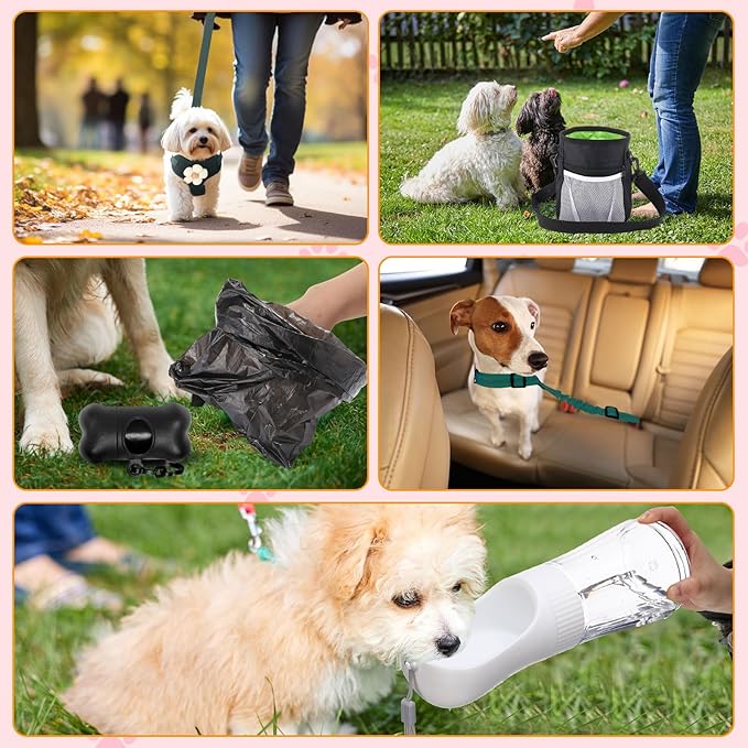 Abbylike 50 Pcs Puppy Supplies Starter Kit for Small Dogs Puppy Essentials Includes Leash, Bowls, Teeth Brushes, Water Bottle, and More Accessories for Dogs Pet Day Welcome Gift(Black)