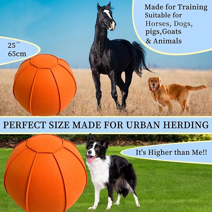 Herding Ball for Dogs, Dual Layered Herding Dog Ball Set for Australian Shepherd, Cattle, Collie, for Dog, Agility Equipment- Free Training Book (Orange, 22 inch)