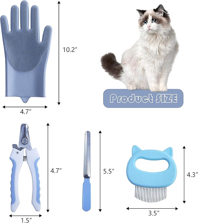 KlerRoem Cat Bathing Bag, Adjustable Anti-bite and Anti-Scratch Shower Mesh Grooming Bag for Pet Dogs, Includes Pet Nail Clipper, Nail File, Grooming Glove, and Cat Shell Comb
