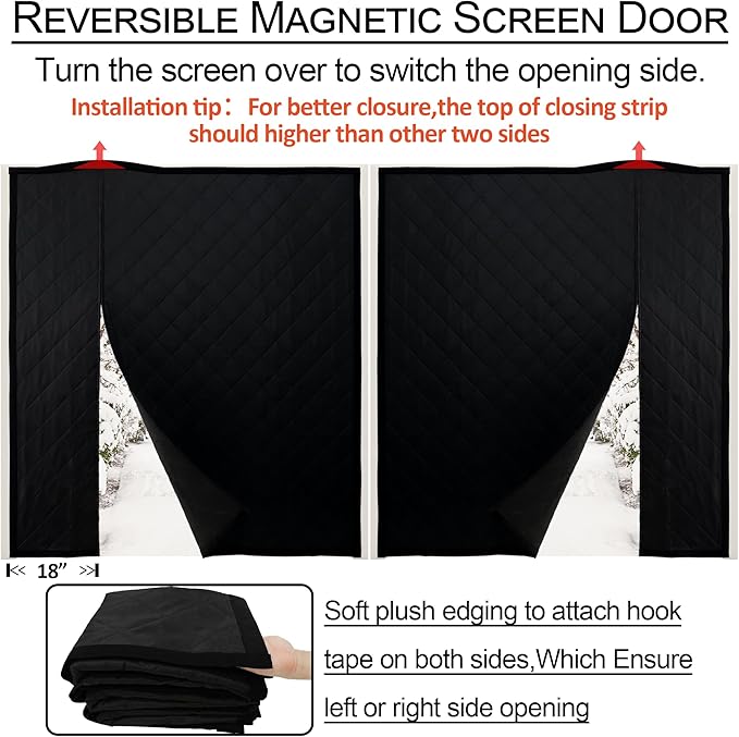 Reversible Wide Magnetic Thermal Insulated Door Curtain for Winter,Thicken Polyester Fiberfill & Heavy Duty Oxford Cloth,Temporary Window Insulation Cover Curtain for French Sliding Door,74”x81”