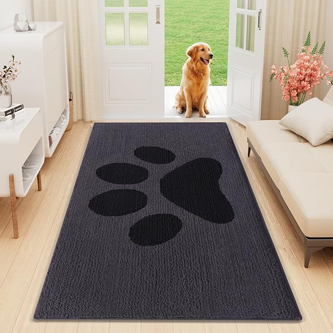 Buganda Dog Door Mat for Muddy Paws, Absorbent Dirt Trapper Non Slip Indoor Doormats, Washable Low-Profile Mat for Mud Dogs, Entryway Carpet for Inside Floor (59x35 Inches, Black)