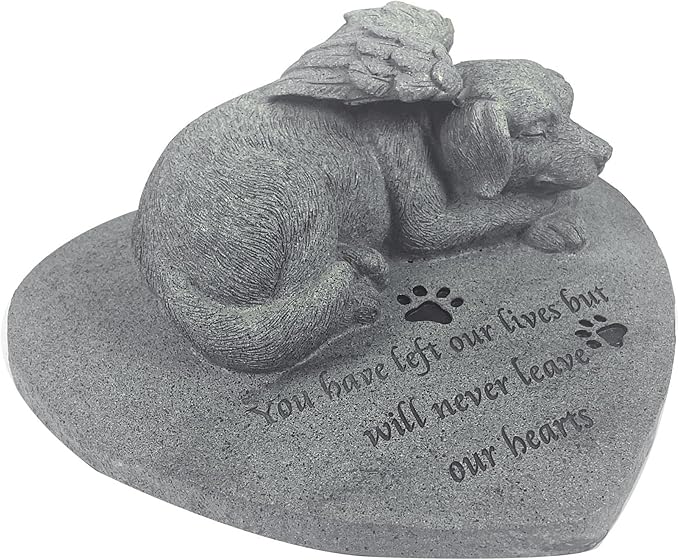 Angel Dog Pet Memorial Stone, Outdoor Decor, Pet Loss Headstone, Memorial Sculpture for Dog Grave Marker
