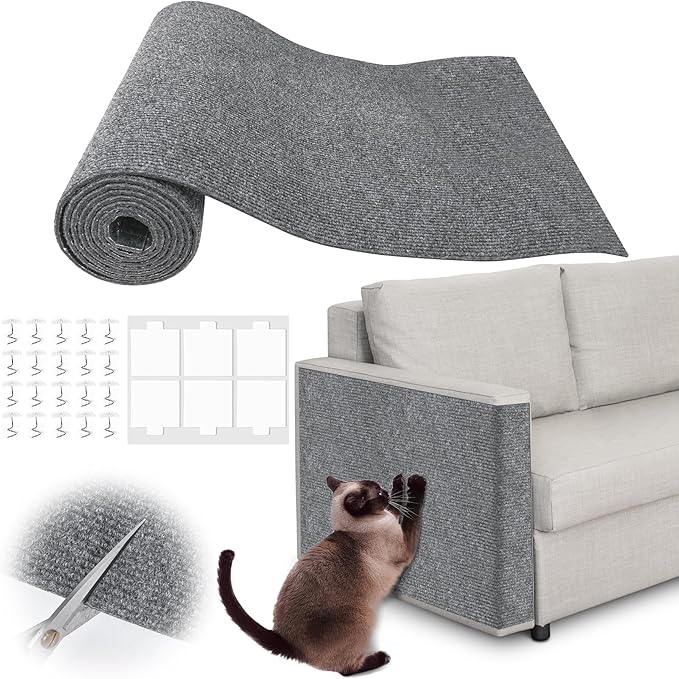 Cat Scratch Furniture Protector - 158" x 13.8" Trimmable Self-Adhesive Cats Claws Scratch Pads, DIY Cat Climbing Couch Protector for Scratch Post Cat Tree Replacement Indoor (Light Gray)
