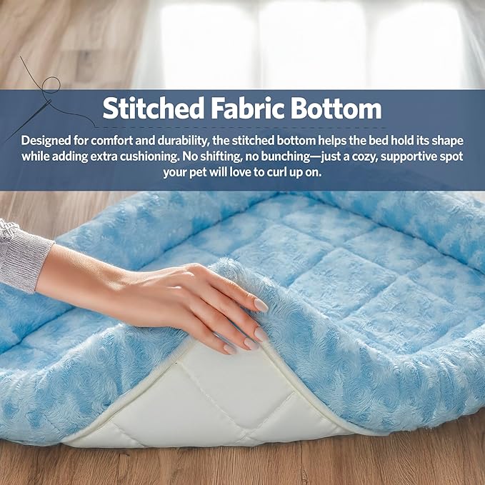 MidWest Homes for Pets QuietTime Fashion XS Dog Bed – Blue Faux Fur Bolster, Ultra-Soft and Machine Washable, Fits 22-Inch Crates and Carriers, for Small Dogs and Cats