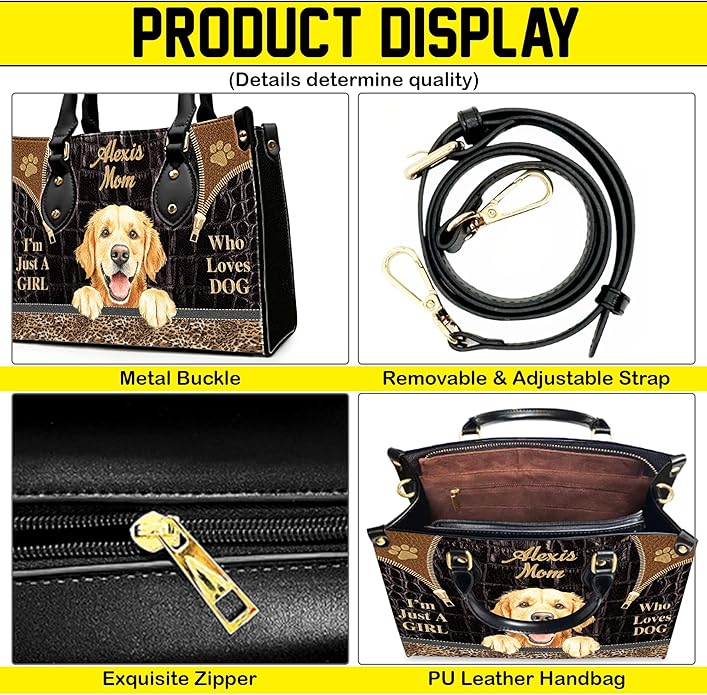 Personalized Pet Mom Leather Handbag – Custom Name Dog Cat Photo Purse, Pet Lover Gifts for Women, Christmas
