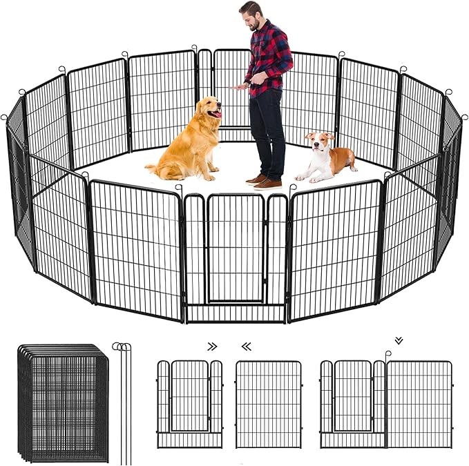 Dog Playpen Outdoor, 32 inch Heavy Duty Dog Fence Outdoor for Yard 14 Panels Rustproof Metal Pet Puppy Playen Dog Pens Outside for Large Medium Dogs Pet Fence for RV Camping, Yard