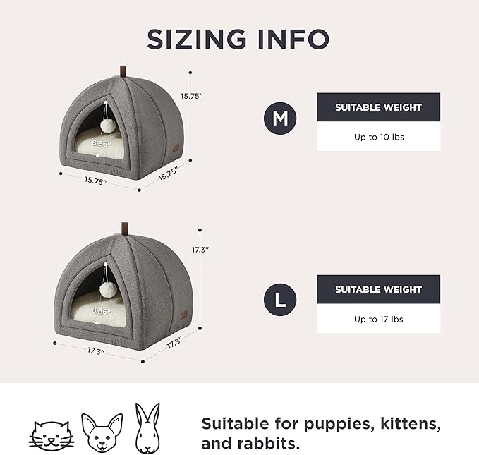 Bedsure Cat Beds for Indoor Cats - 2 in 1 Cat Cave House Tent for Kittens and Small Pets with Removable Washable Cushioned Pillow, Foldable Kitten Hideaway with Non-Slip Bottom, Grey, 16 inches
