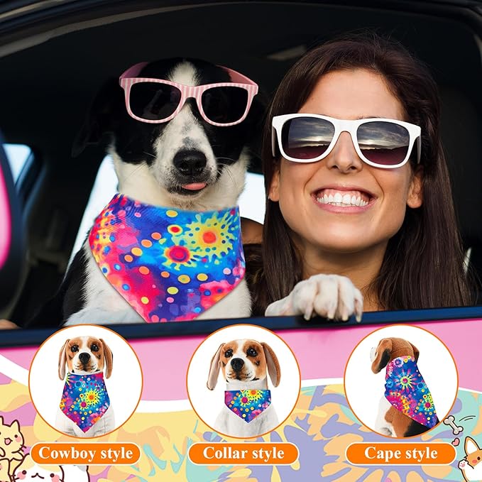 Sanwuta 120 Pcs Rainbow Tie Dye Dog Bandanas for Dogs Bulk Summer Triangle Dog Bandana for Grooming Washable Pet Scarves Adjustable Bibs Small and Medium Pets, 30 Styles