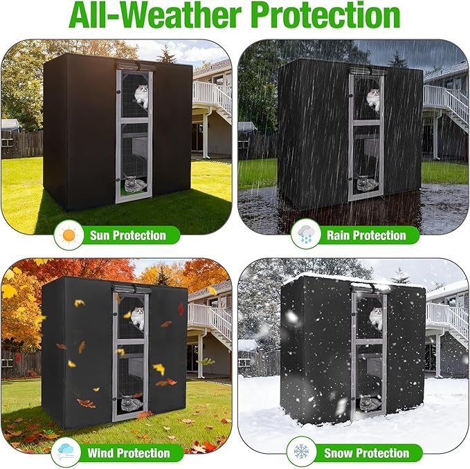 Kingling Outdoor Cat House Cover for Large Cat Catio Cat House, Universal Catio Cover Waterproof & Dustproof Pet Enclosure Cover for Cat Houses & Condos Black(Cover Only) - 63" L x 33" W x 70" H inch