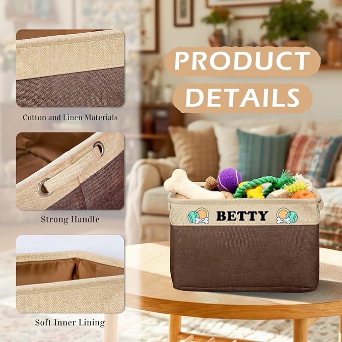 Personalized Dog Toy Storage Basket Custom Collapsible Toy Bin with Pet's Name and Photo-Rectangular Storage Organizer for Dog' Toys Clothing Blankets
