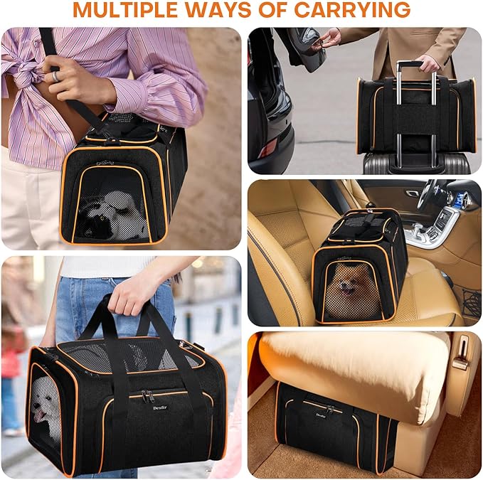 Premium Pet Carrier – Dog & Cat Travel Bag, Airline Approved, Soft-Sided Design for Small to Large Pets, TSA Compliant, Expandable & Collapsible (Black)