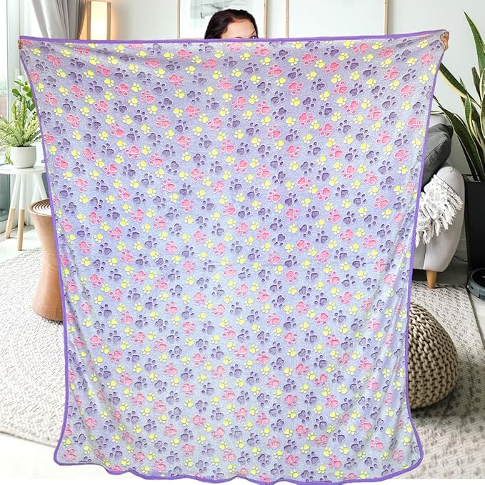 Dog Blankets for Large Dogs, 3 Pcs Dog Blanket Washable, Soft Fluffy Flannel Pet Blanket Mat Cover for Bed Couch, Cute Print Puppy Blanket 60" x 50"
