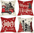 Fahrendom Merry Christmas Decorative Throw Pillow Covers 18 x 18 Set of 4, Xmas Tree Truck Joy to The World Porch Patio Outdoor Pillowcase, Winter Holiday Snowflake Sofa Couch Cushion Case Home Decor