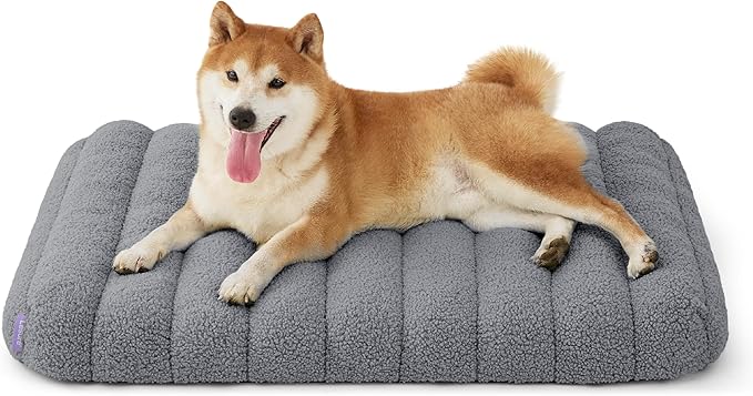 LE SURE Cute Orthopedic Dog Bed Medium Size Dog, Waterproof Chic Flat Pet Beds with Removable Washable Cover, Fuzzy Thick Egg Crate Foam Pet Mat for Indoor Use (30" x 20", Grey)