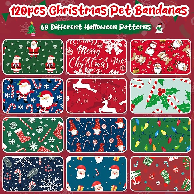 Amylove 120 Pcs St. Patrick's Day Dog Bandanas Bulk Holiday Triangle Dog Pack Puppy Kerchief Bandana Adjustable Spring Pet Scarf for Pet Cat Costume Accessories Decor(Snowman)