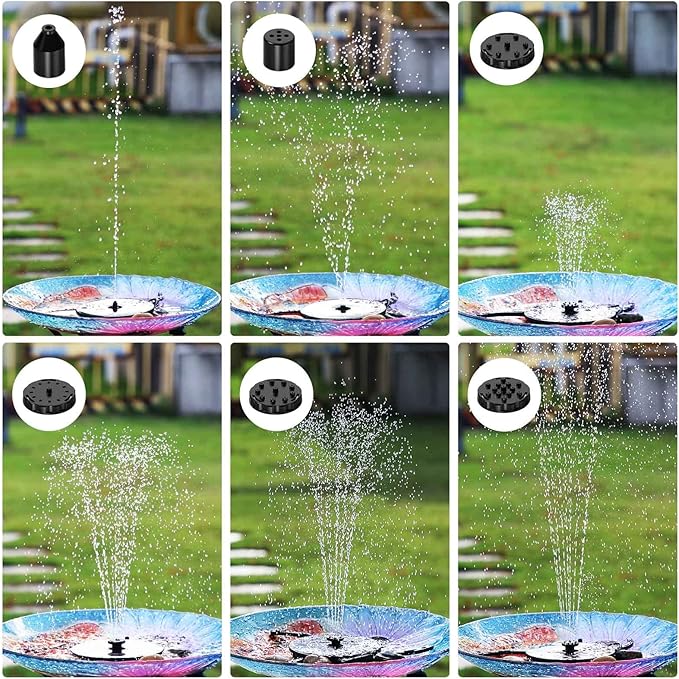 AISITIN DIY Solar Fountain Pump for Water Feature with 3.9ft Cord, Solar Bird Bath Fountain with 6 Nozzles, Solar Powered Water Floating Fountain for Bird Bath, Garden, Ponds Fish Tank, Outdoor