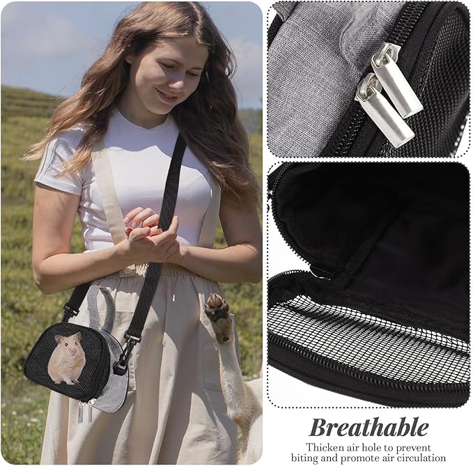 Beaupretty Oxford Cloth Hamster Carrier Bag Portable Breathable Guinea Pig and Bird Travel Carrier Small Grey for Outdoor Use