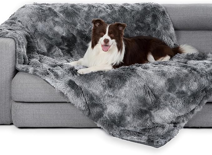 gogobunny Waterproof Dog Blanket for Couch & Furniture Protection - Super Soft Reversible Throw for Large Dogs & Cats, Calming Washable Fur & Sherpa Pet Blanket(50x60 Inch, Tie-dye Grey)