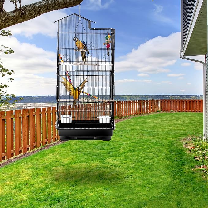 ZENY 39-inch Roof Top Large Flight Parrot Bird Cage for Small Quaker Cockatiel Canary Sun Parakeet Green Cheek Finch Budgie Lovebirds Wrought Iron Pet Bird Cage w/Toys