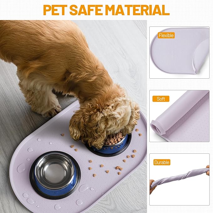 Hubulk 100% Waterproof Silicone Pet Feeding Mat with Raised Edge for Food and Water, Dog Bowl Mats, Cat Bowls Placemat with High Lip Protects Floor for Cats and Dogs (Dove, 32" L x 24" W)
