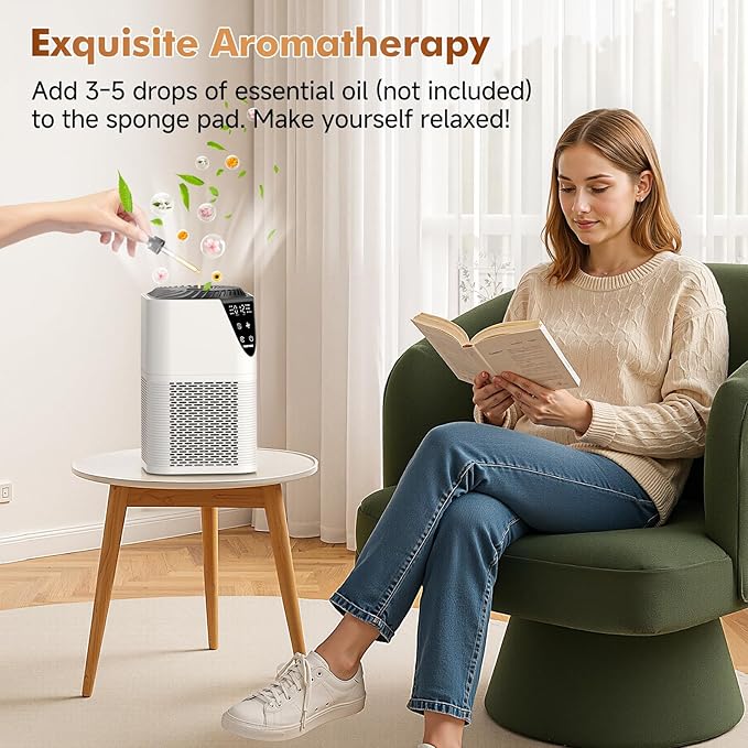 Air Purifiers for Home Large Room up to 1750 Sq Ft, H13 True HEPA Filter Air Purifiers for Bedroom Smoke/Pet Dander/Pollen, 25dB Quiet for Home,Bedroom,Office (White)