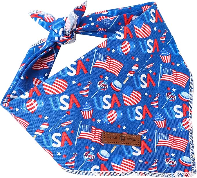 lionet paws Patriotic 4th of July Dog Bandana American Flag for Small Medium Large Dogs, Cat Dog Kerchief Triangle Bibs Scarf for Male Female